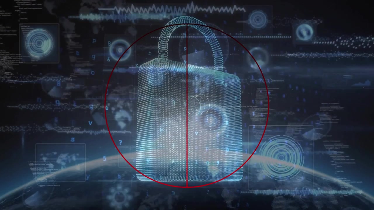 Animation of data processing over padlock