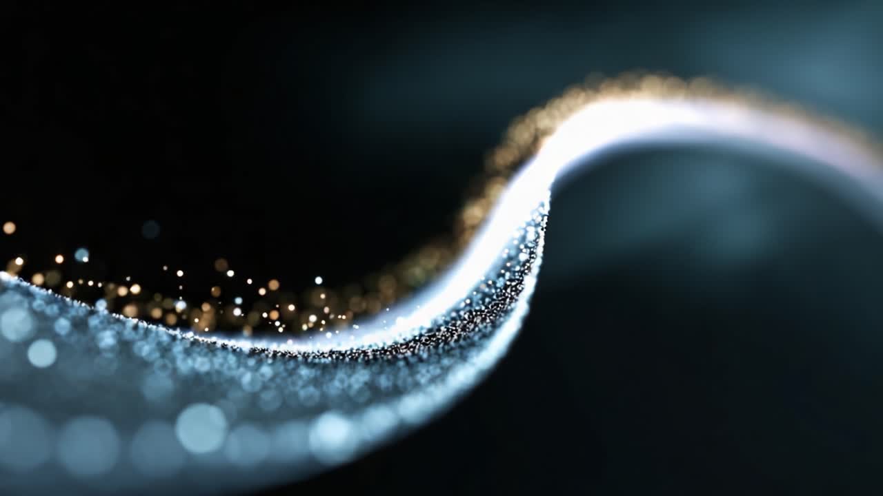 A mesmerizing flow of luminescent particles gliding gracefully through a dark void, illuminating the surrounding space with brilliant sparkles and an ethereal charm