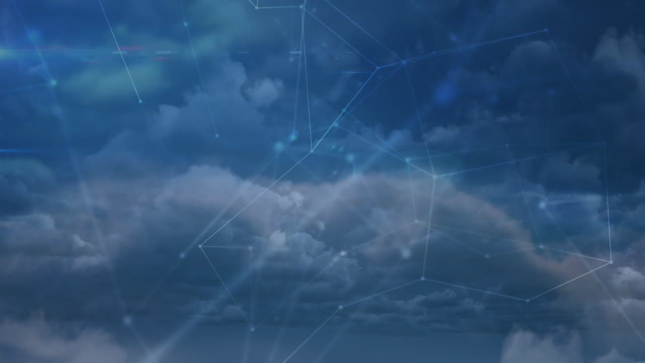 red de conexiones que giran sobre las nubes en el cielo