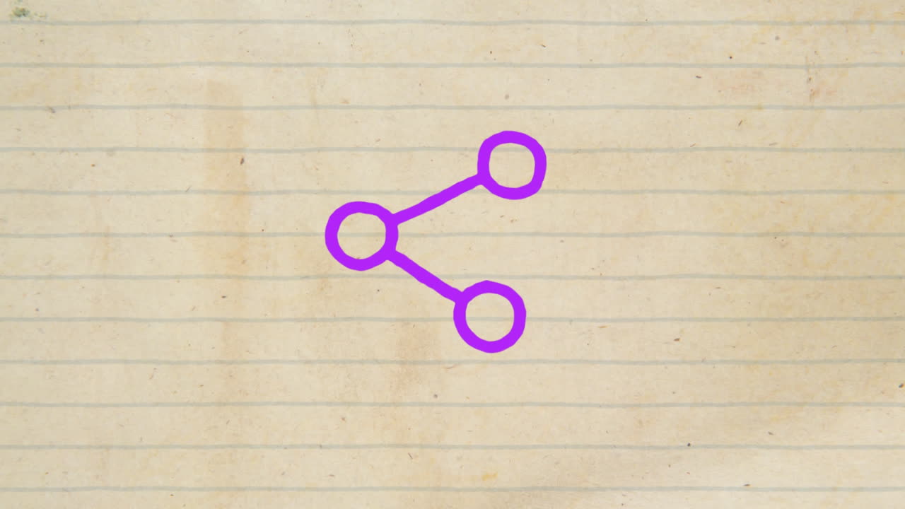 animación del icono de la acción con un contorno púrpura dibujado a mano con un marcador en papel de línea blanca vintage.