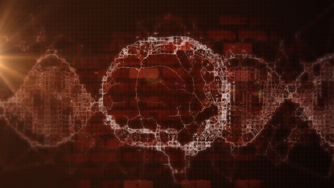 animación del cerebro rotando sobre ondas en un fondo marrón