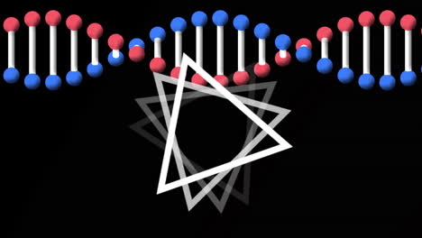 animación de la cadena de adn sobre varios triángulos móviles