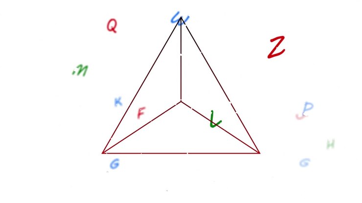 Animation of black line triangle and coloured letters moving on white background