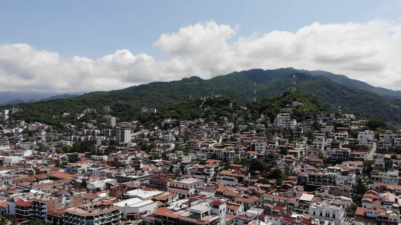 Drone shot above the city of Puerto Vallarta
