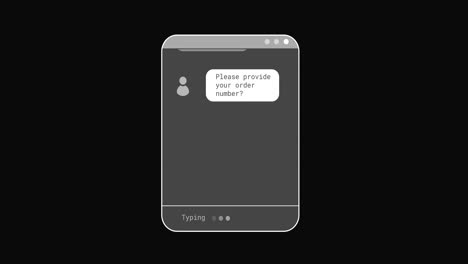 animación de la interfaz digital con mensajes en fondo negro
