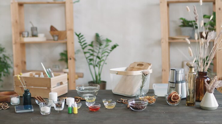 Table With Ingredients For DIY Natural Soap