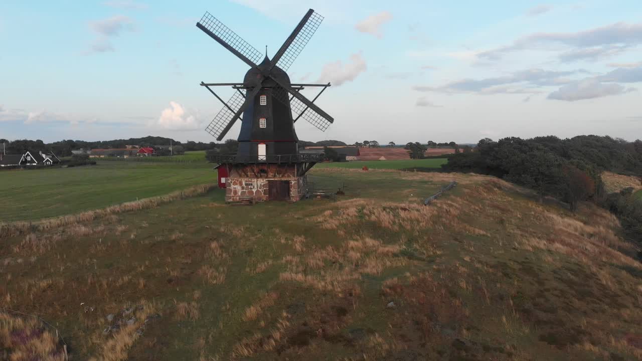 Reveal shot of traditional Br&auml;cke M&ouml;lla at H&ouml;gan&auml;s Sweden, aerial