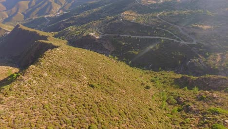 Aerial:-Small-villages-in-the-mountains-of-Karpathos,-Greece