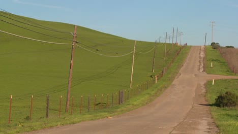 A-country-road-moves-along-beside-green-fields