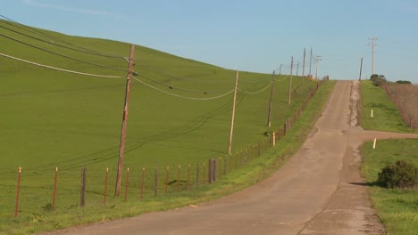 un camino rural se mueve junto a campos verdes