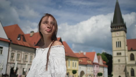 young woman in a european town