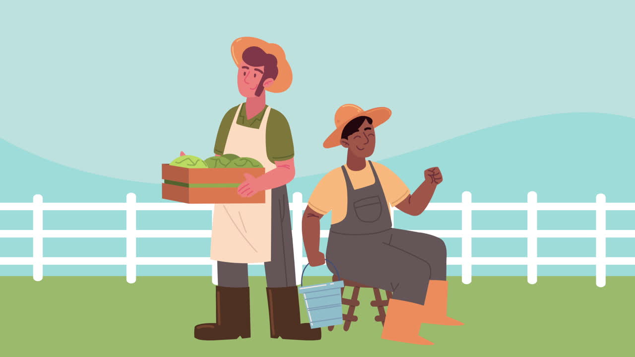 dos personajes de agricultores y trabajadores masculinos