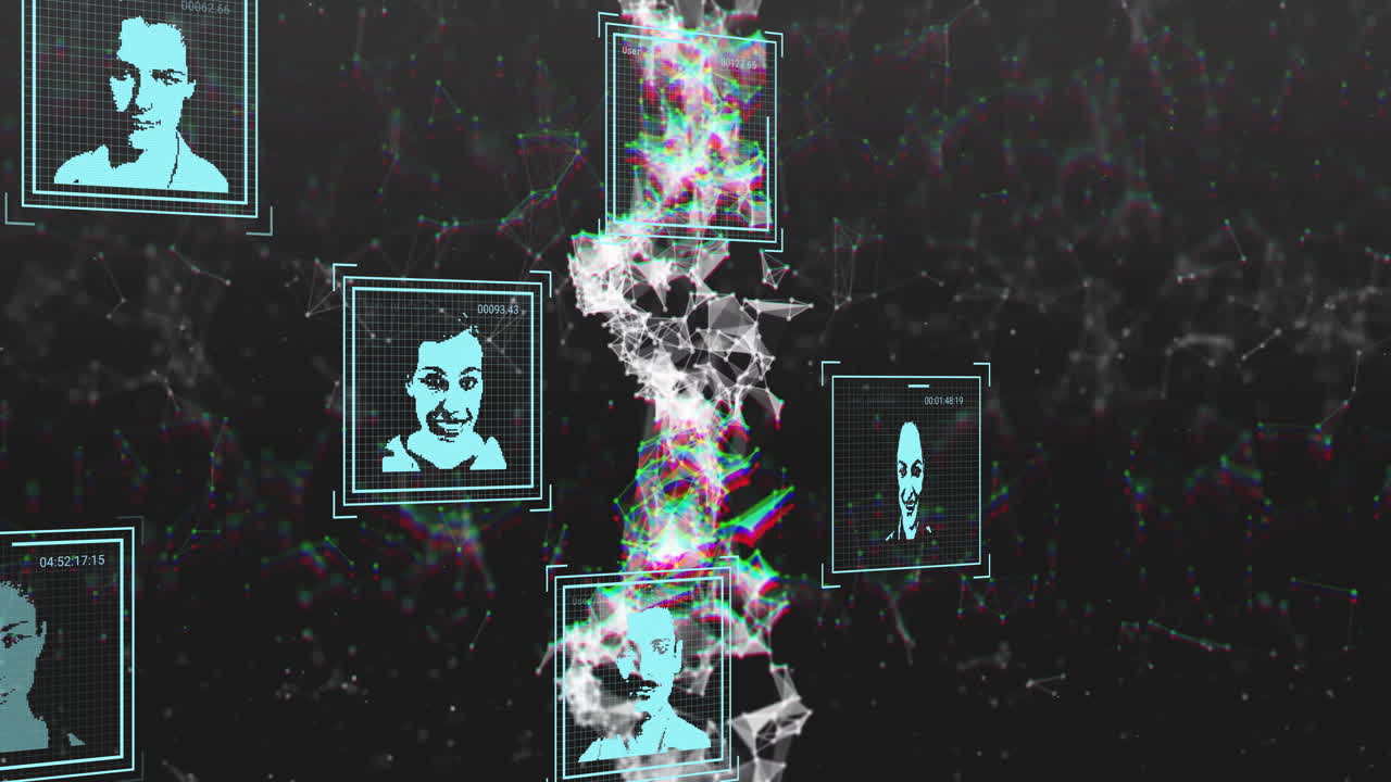 animación de iconos de personas sobre una cadena de adn