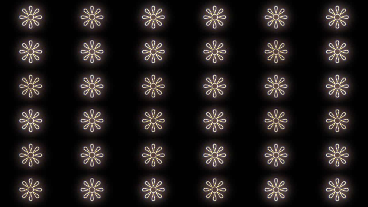 Pulsing neon yellow abstract summer flowers pattern in rows 10