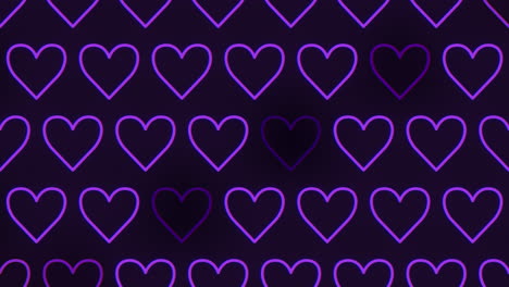 patrón de corazones púrpura repetición impresionante de corazones superpuestos sobre un fondo negro