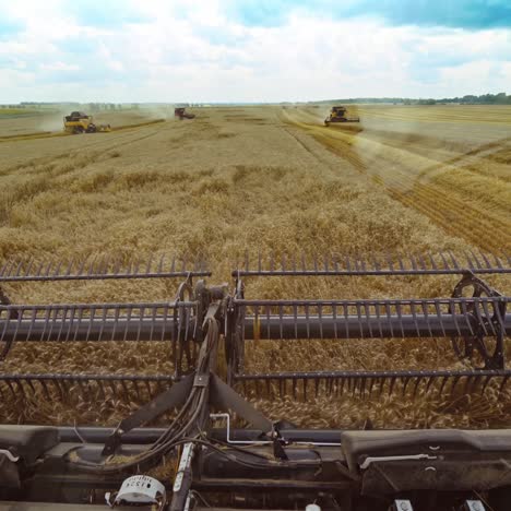 interior cabin view during harvest of wheat