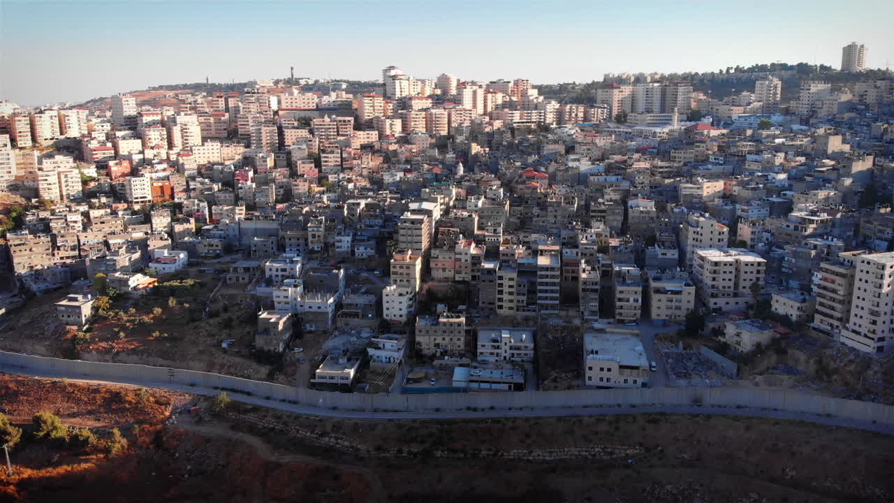 Palestinian Town Behind concrete Wall Aerial view