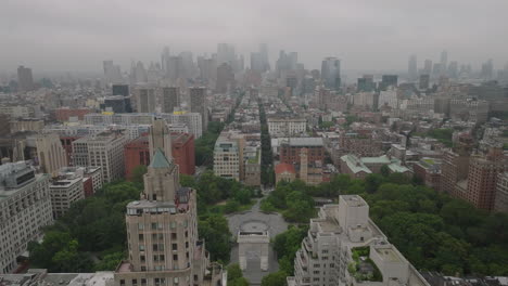 aerial view of washington square park on an overcast morning. shot in new york city