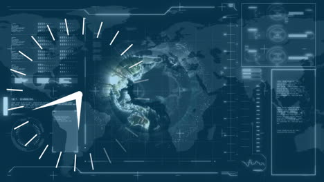 Mapa-Mundial-Con-Gráficos-De-Datos-Y-Animación-De-Radar-Sobre-Interfaz-Digital