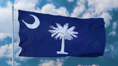 flag of south carolina waving in the wind against deep beautiful clouds sky