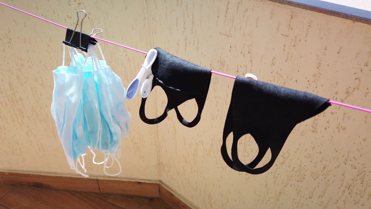 Drying and disinfecting masks during coronavirus epidemic (COVID-19).