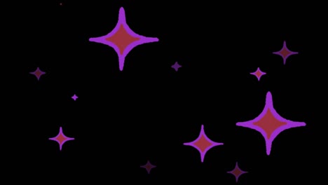 animation purple stars shape sparkles on black background.