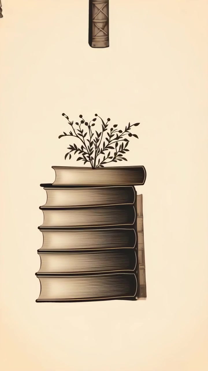 Animated Stack of Vintage Books with Growing Plant