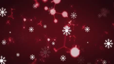 Animation-Von-Schneeflocken-über-Molekülen-Auf-Schwarzem-Hintergrund
