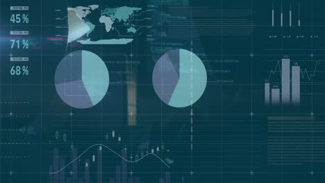 animación del procesamiento de datos financieros sobre el hombre en el cargo
