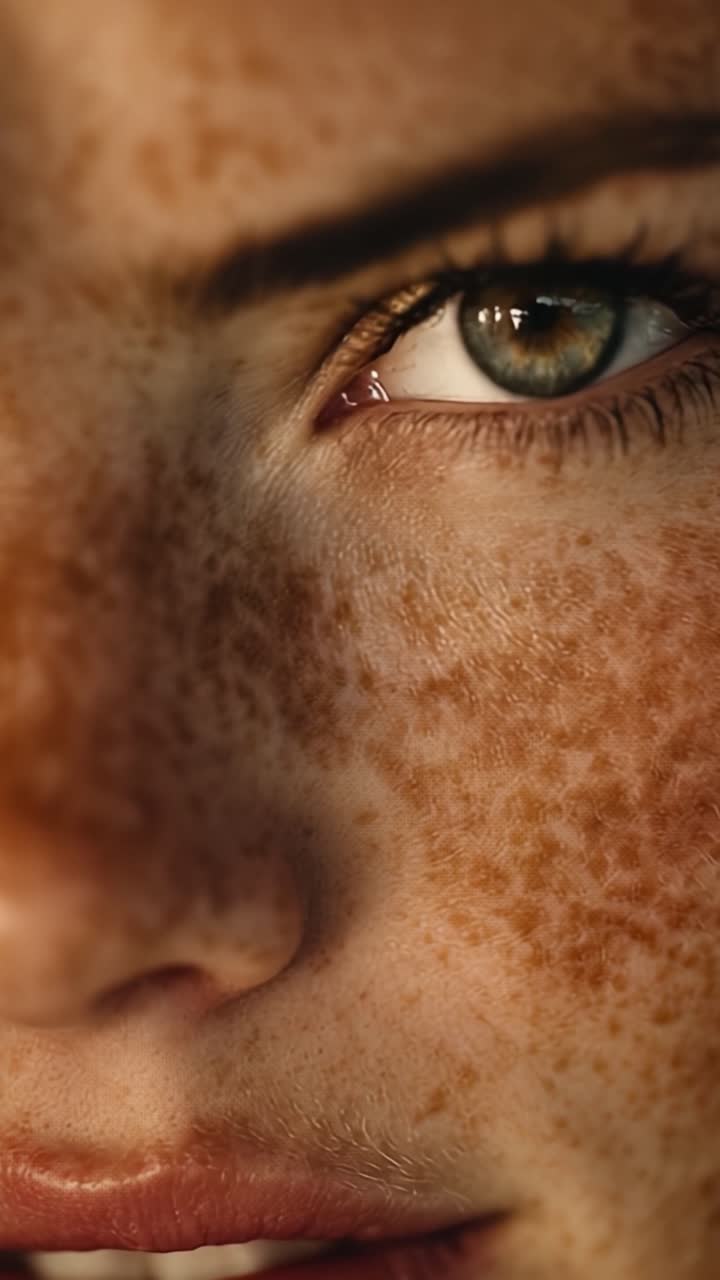 Captivating Close-Up of Freckled Face Highlighting Unique Beauty and Emotion in Two Stunning Frames Showcasing Expressive Eyes and Skin Texture
