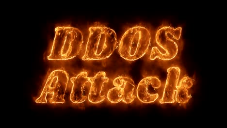 ddos attack word hot animated burning realistic fire flame loop.