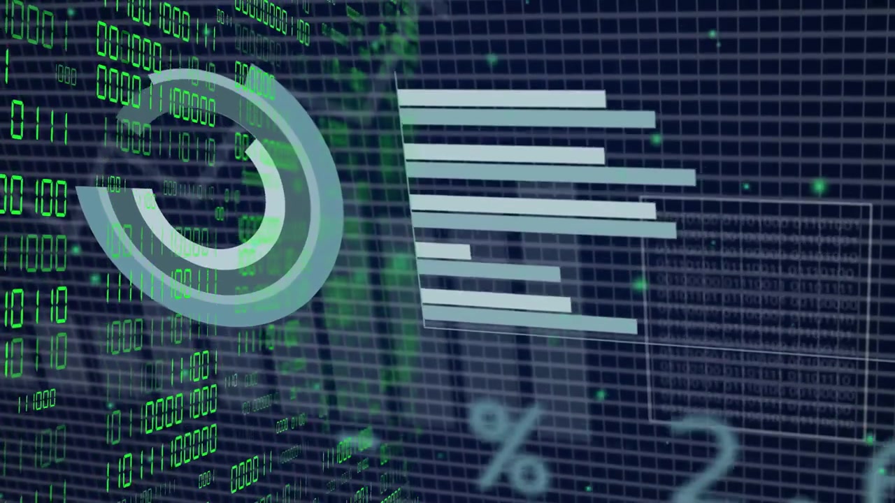 Digital Data Analysis with Charts and Binary Code Background