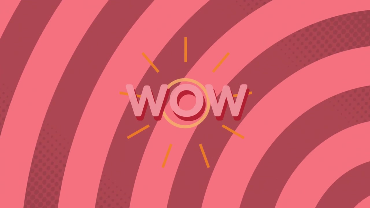 starting 3D wow fading in, scaling, animating pulsing shapes, holding text static