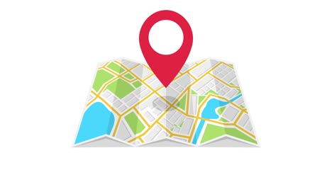 mapa de navegación y icono de punto de control rojo. animación de bucle en fondo blanco. resolución 4k.