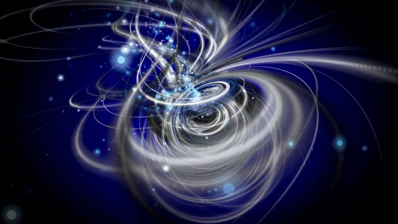 Futuristic animation with stripe object and glittering particles in slow motion, 4096x2304 loop 4K