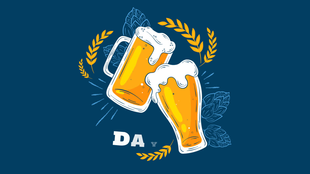 An animation of Hand drawn international beer day illustration
