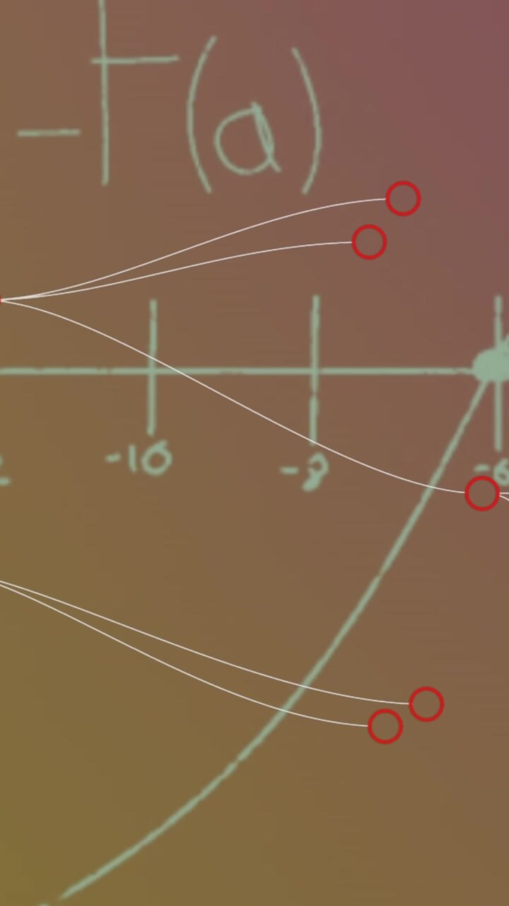 Animazione di punti che si connettono ed equazioni matematiche fluttuanti su sfondo sfumato viola