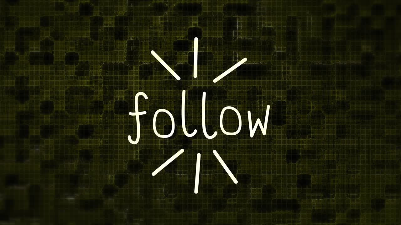 Animation of follow text over shapes on black background