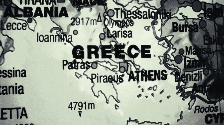 Primo piano della Grecia su una mappa geografica.