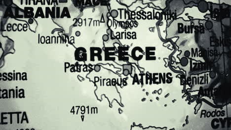 close-up of greece on a geographical map