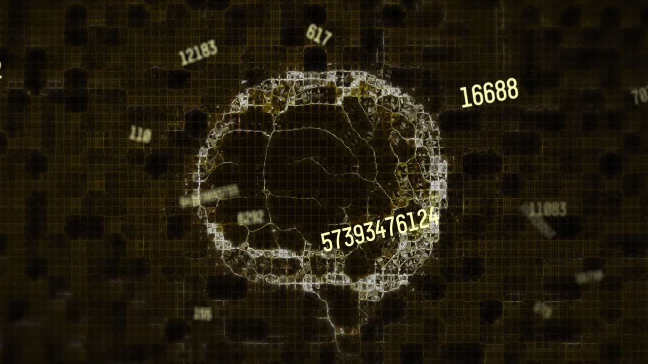 Animation of numbers changing with human brain spinning