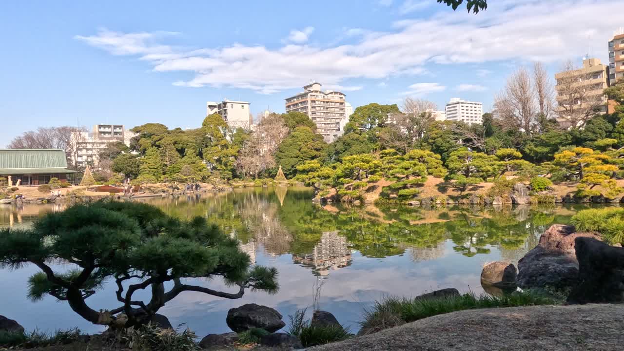변화하는 관점을 가진 평화로운 정원 풍경