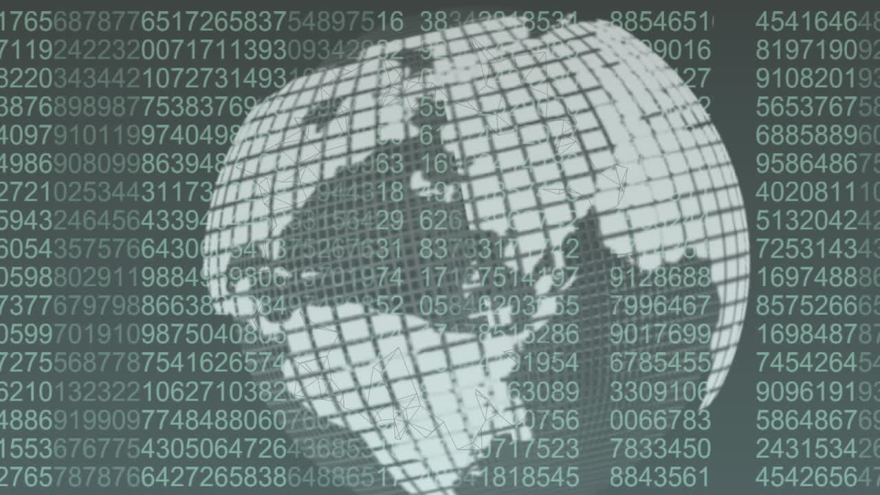 Animation of spinning globe over data processing