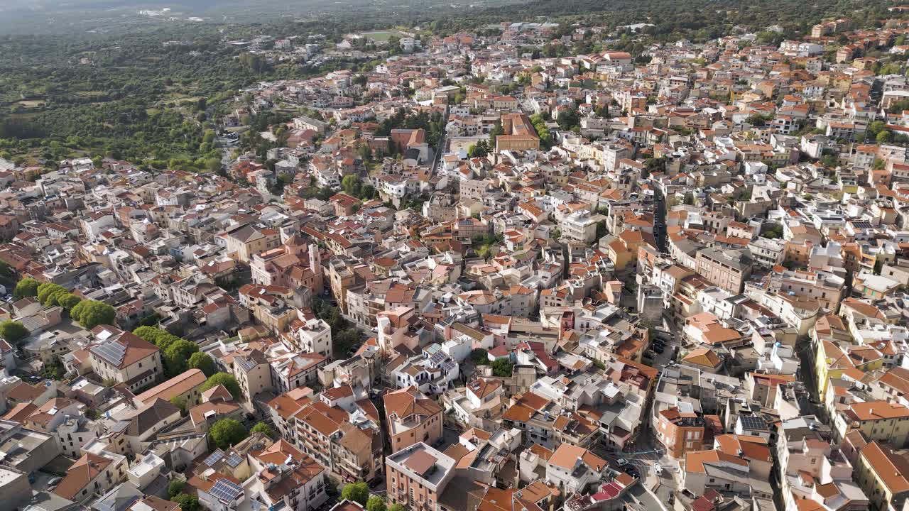 Panning Aerial Shot Of Dorgali In Sardina, Italy