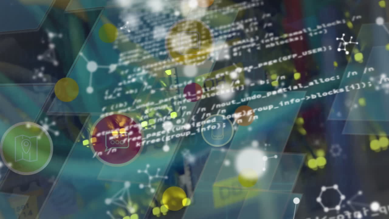 컴퓨터 서버를 통해 디지털 아이콘과 분자의 애니메이션