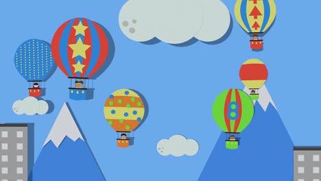 4k bright colorful hot air balloons flying in the blue sky