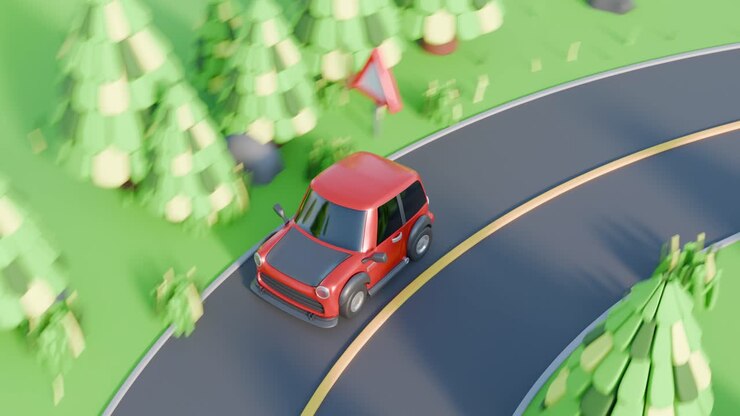 Cartoon car driving on a road