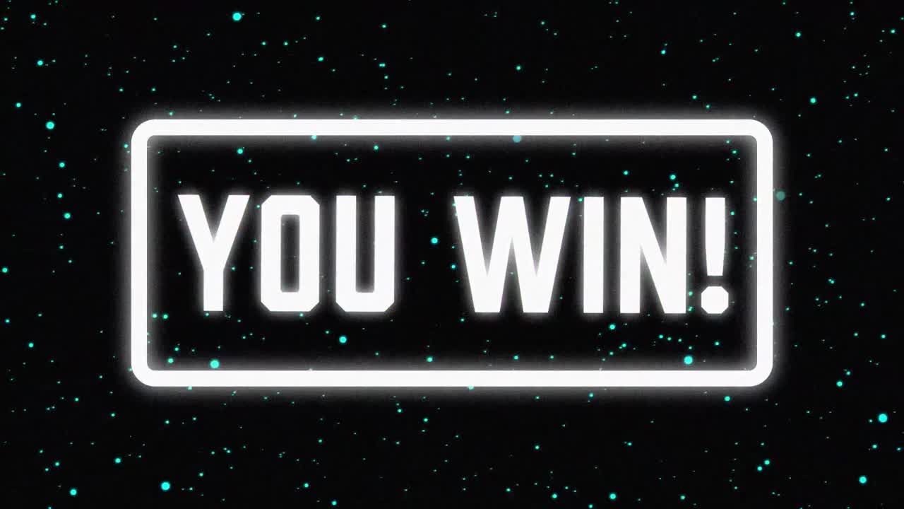 애니메이션 빈티지 비디오 게임 화면에 당신이 이기는 단어가 적혀 있습니다.