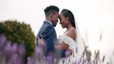 wedding, dance and happy couple in garden