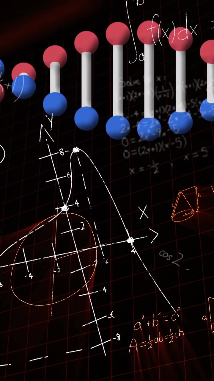 Animation of dna strand spinning data processing and mathematical equations